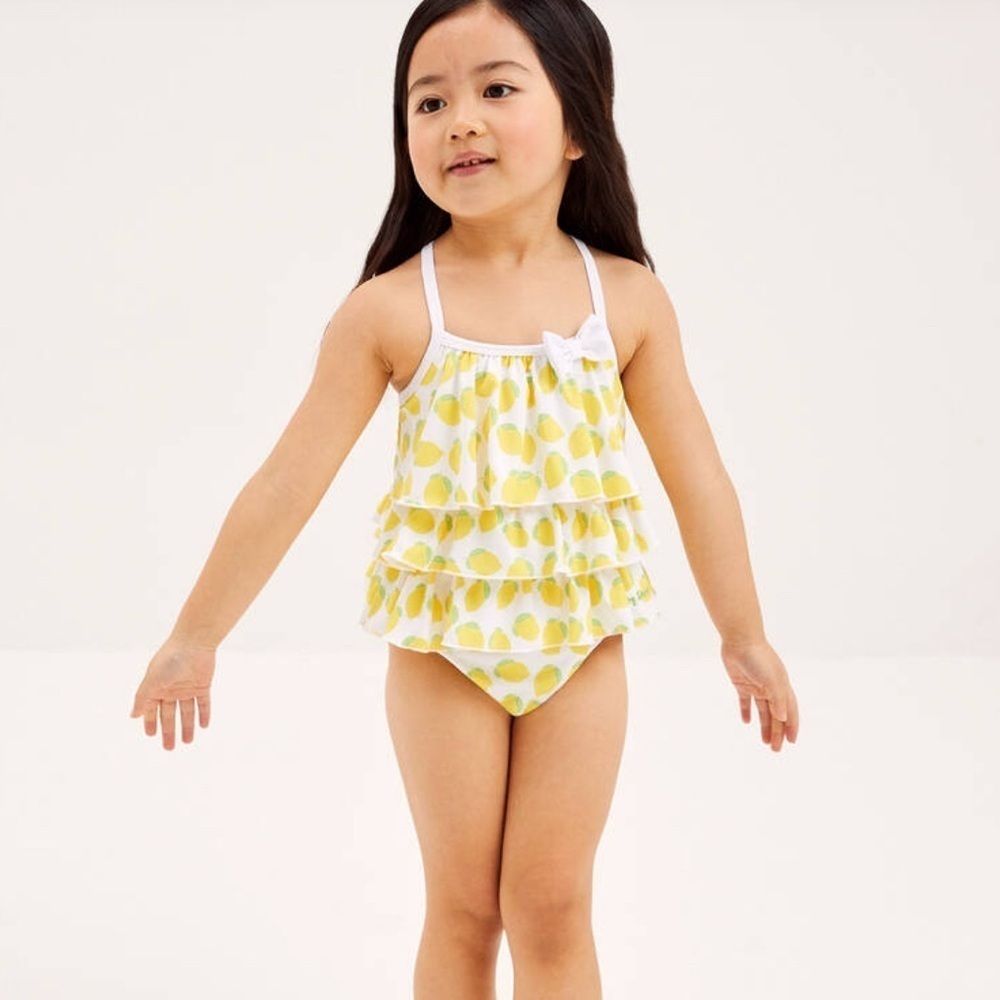 Mitty James Girls White Lemon Ruffle Swimsuit (UPF50+) Size 2-3Y